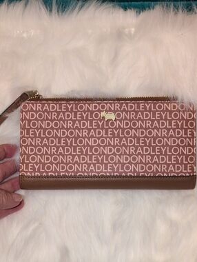 RADLEY LONDON Pink Logo Zip-Around Wallet with Brown Trim and Gold Hardware